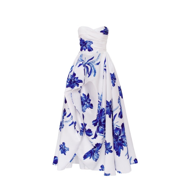 Milla Wonderful white A-line maxi dress with blue flowers, Glow-Up