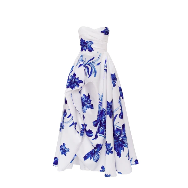 Milla Wonderful white A-line maxi dress with blue flowers, Glow-Up