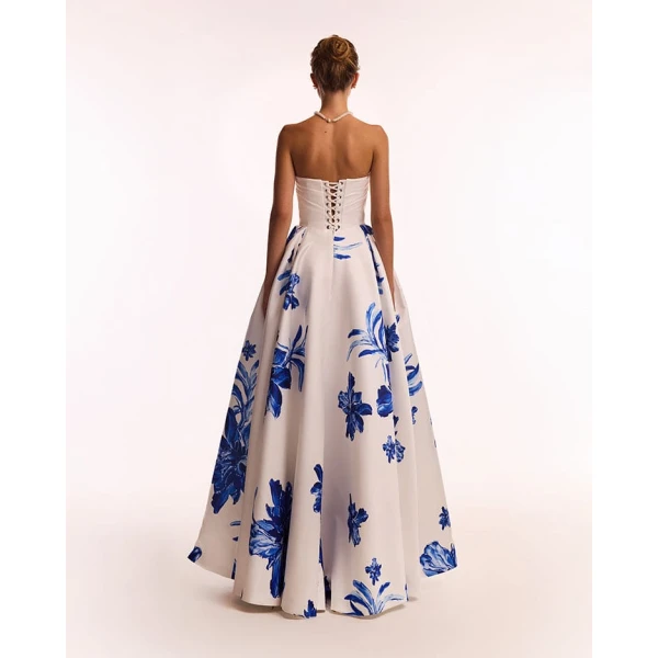 Milla Wonderful white A-line maxi dress with blue flowers, Glow-Up, view 2