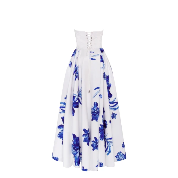 Milla Wonderful white A-line maxi dress with blue flowers, Glow-Up, view 3