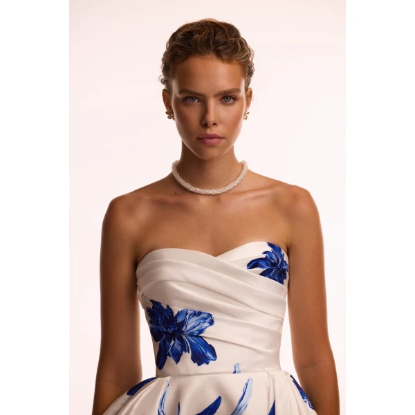 Milla Wonderful white A-line maxi dress with blue flowers, Glow-Up, view 4