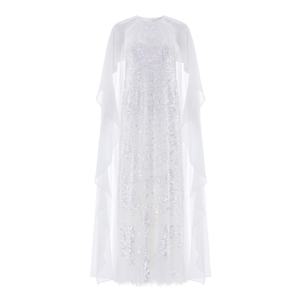Needle and Thread Anais Sequin Cape Gown in Swan White
