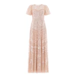 Needle and Thread Anais Sequin Short Sleeve Gown in Biscuit