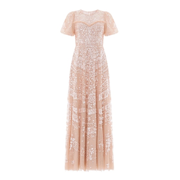 Needle and Thread Anais Sequin Short Sleeve Gown in Biscuit