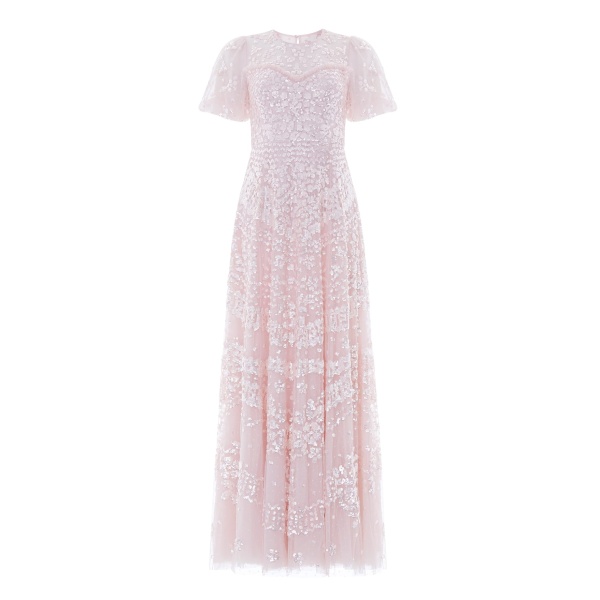 Needle and Thread Anais Sequin Short Sleeve Gown in Shell