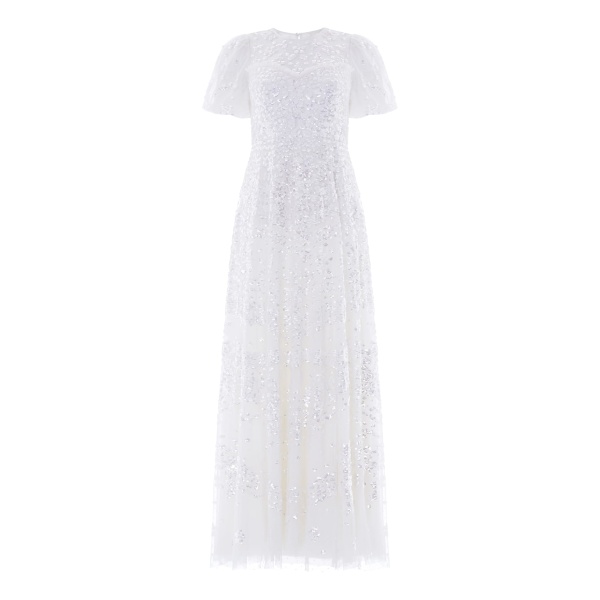 Needle and Thread Anais Sequin Short Sleeve Gown in Swan White