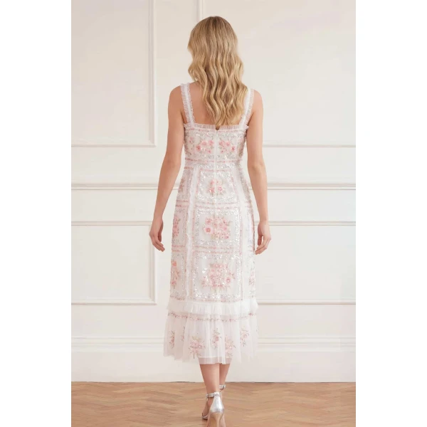 Needle and Thread Blossom Bib Ballerina Dress in Swan White/Multi, view 5