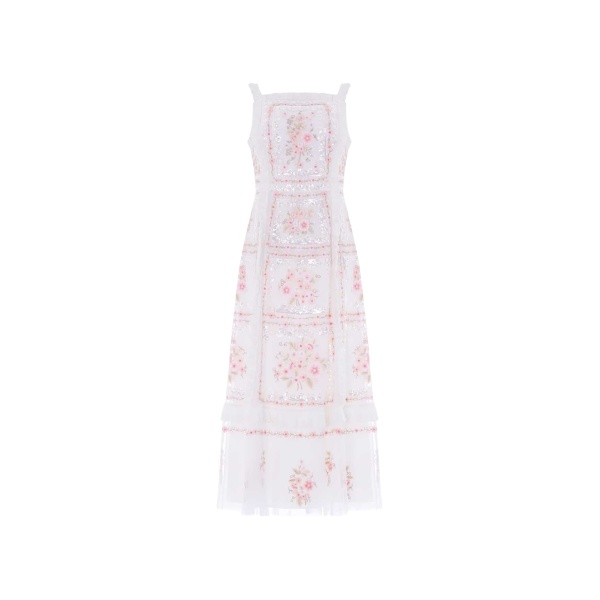 Needle and Thread Blossom Bib Ballerina Dress in Swan White/Multi