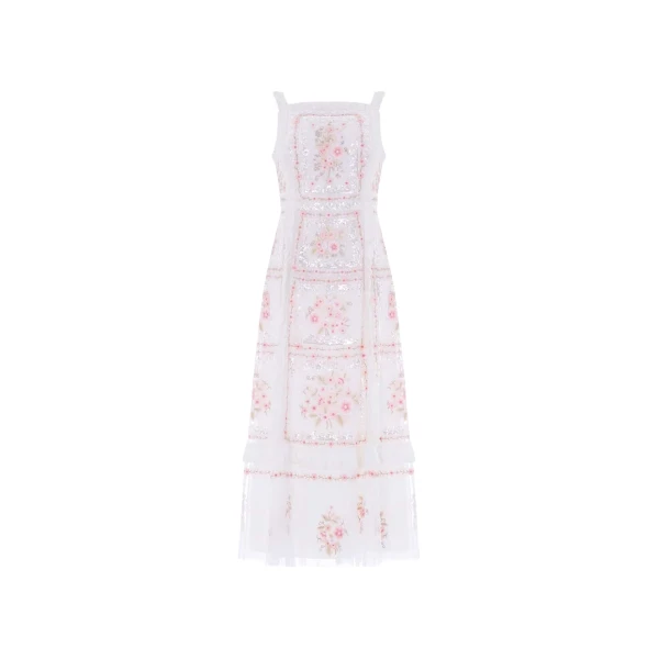 Needle and Thread Blossom Bib Ballerina Dress in Swan White/Multi