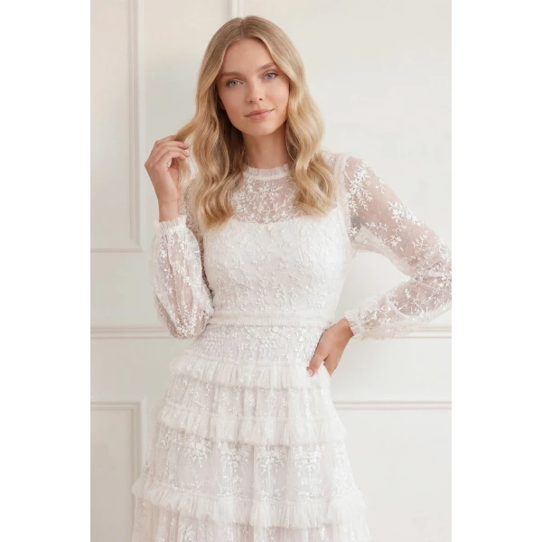 Needle and Thread Blossom Lace Ankle Gown in Swan White, view 3