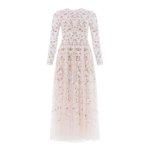Needle and Thread Camellia Ditsy Ankle Gown in Cream/Multi