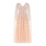 Needle and Thread Camellia Ditsy Cape Sleeve Ankle Gown in Apricot Blush/Multi