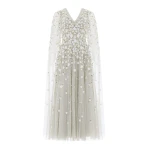Needle and Thread Camellia Ditsy Cape Sleeve Ankle Gown in Seafoam/Multi