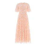 Needle and Thread Carmen Ruffle Ankle Gown in Apricot Blush