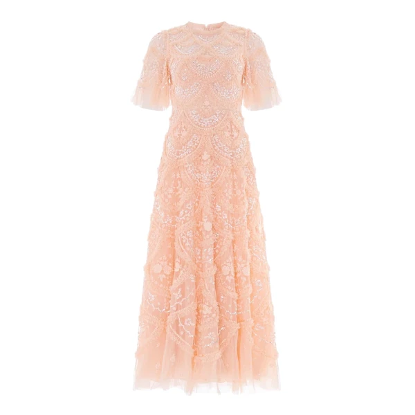 Needle and Thread Carmen Ruffle Ankle Gown in Apricot Blush
