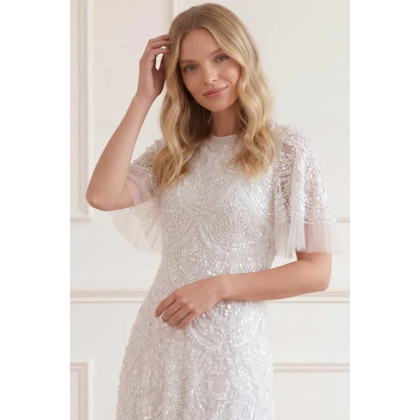 Needle and Thread Carmen Ruffle Ankle Gown in Swan White, view 3