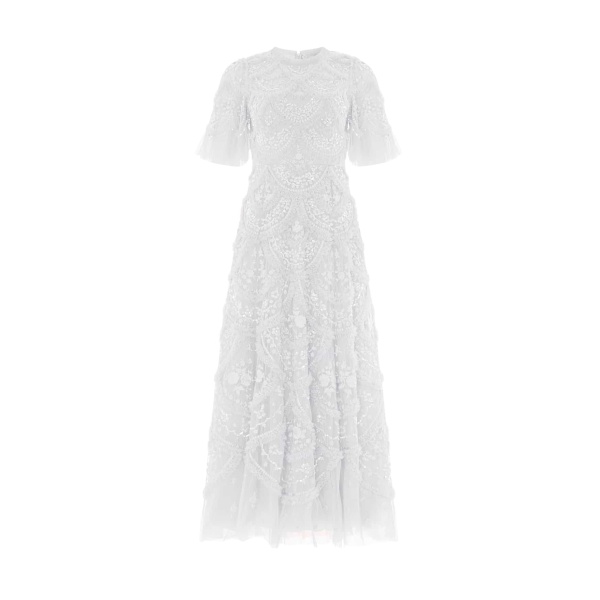 Needle and Thread Carmen Ruffle Ankle Gown in Swan White