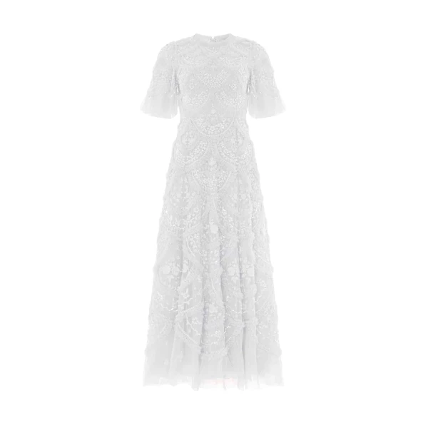 Needle and Thread Carmen Ruffle Ankle Gown in Swan White