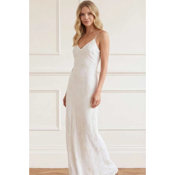 Needle and Thread Cherry Blossom Satin Cami Gown in Cream, view 2