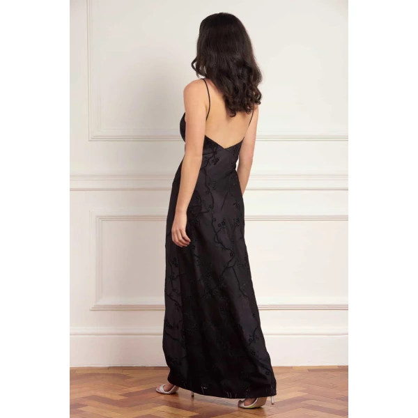 Needle and Thread Cherry Blossom Satin Cami Gown in Jet Black, view 5