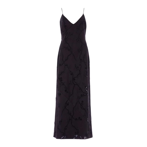 Needle and Thread Cherry Blossom Satin Cami Gown in Jet Black