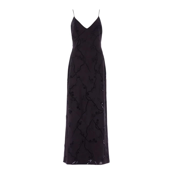 Needle and Thread Cherry Blossom Satin Cami Gown in Jet Black