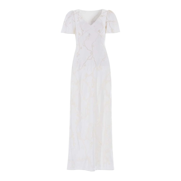 Needle and Thread Cherry Blossom Satin Short Sleeve Gown in Cream
