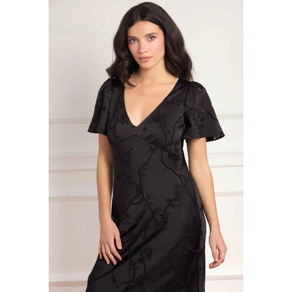 Needle and Thread Cherry Blossom Satin Short Sleeve Gown in Jet Black, view 3