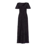 Needle and Thread Cherry Blossom Satin Short Sleeve Gown in Jet Black