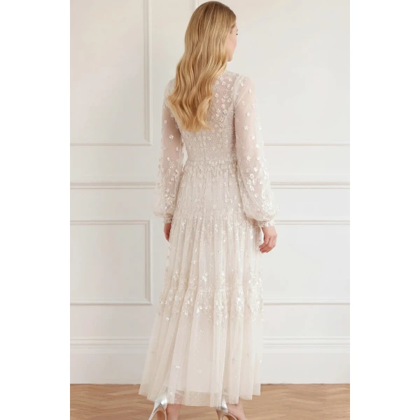 Needle and Thread Clover Long Sleeve Ankle Gown in Cream, view 5