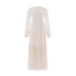 Needle and Thread Clover Long Sleeve Ankle Gown in Cream