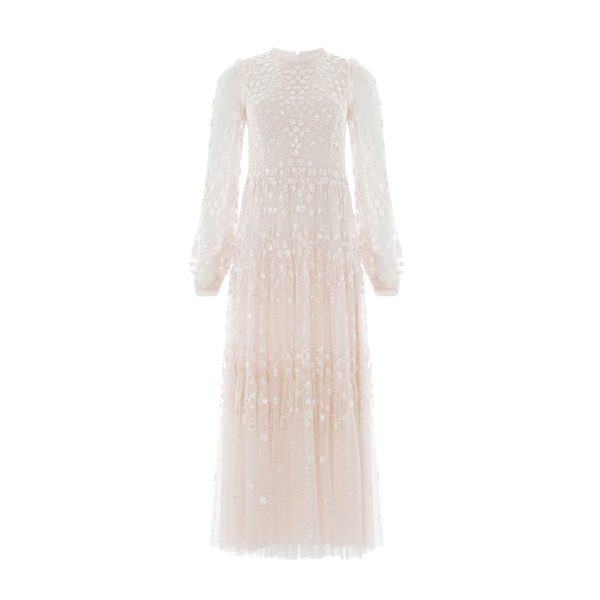 Needle and Thread Clover Long Sleeve Ankle Gown in Cream