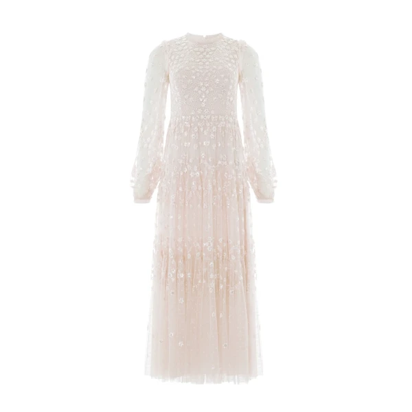 Needle and Thread Clover Long Sleeve Ankle Gown in Cream
