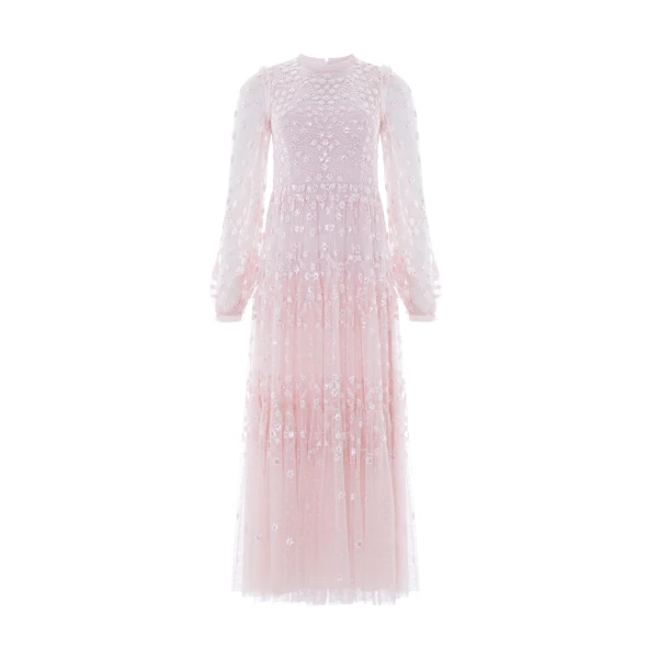 Needle and Thread Clover Long Sleeve Ankle Gown in Shell