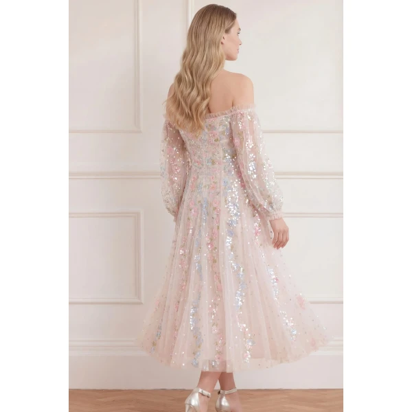 Needle and Thread Confetti Gloss Off-Shoulder Ballerina Dress in Cream/Bright, view 5