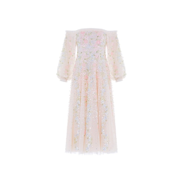Needle and Thread Confetti Gloss Off-Shoulder Ballerina Dress in Cream/Bright