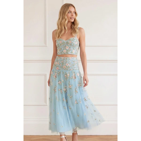 Needle and Thread Eden Rose Ankle Skirt in Aqua/Multi, view 4