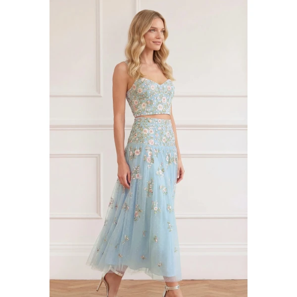 Needle and Thread Eden Rose Ankle Skirt in Aqua/Multi, view 5
