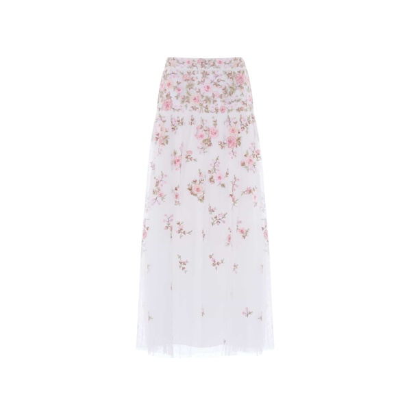 Needle and Thread Eden Rose Ankle Skirt in Swan White/Multi