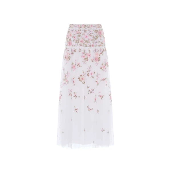 Needle and Thread Eden Rose Ankle Skirt in Swan White/Multi