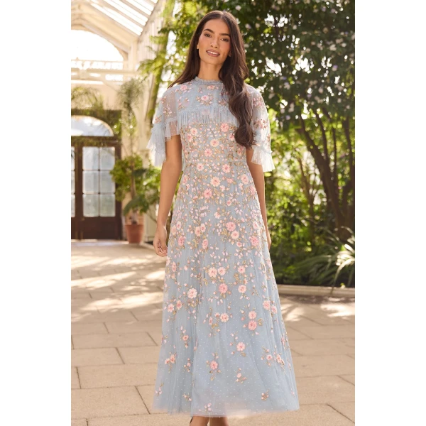 Needle and Thread Eden Rose Cape Ankle Gown in Aqua/Multi, view 2
