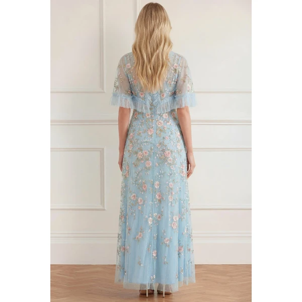 Needle and Thread Eden Rose Cape Ankle Gown in Aqua/Multi, view 5