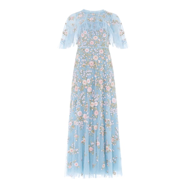 Needle and Thread Eden Rose Cape Ankle Gown in Aqua/Multi