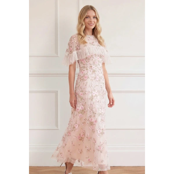 Needle and Thread Eden Rose Cape Ankle Gown in Cream/Multi, view 2