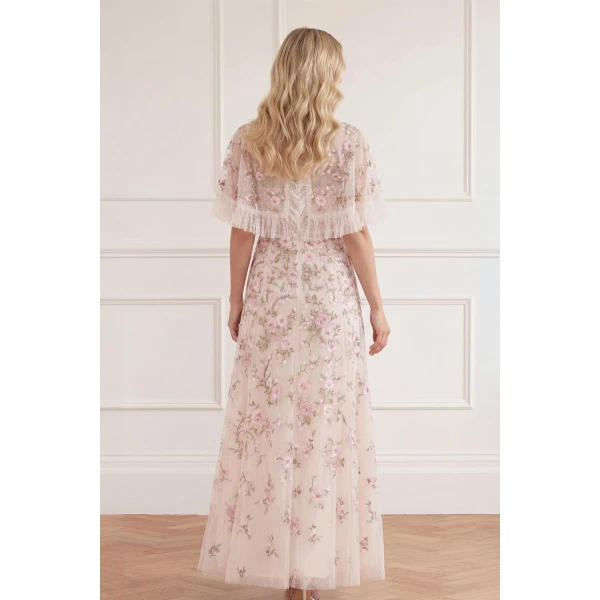 Needle and Thread Eden Rose Cape Ankle Gown in Cream/Multi, view 4
