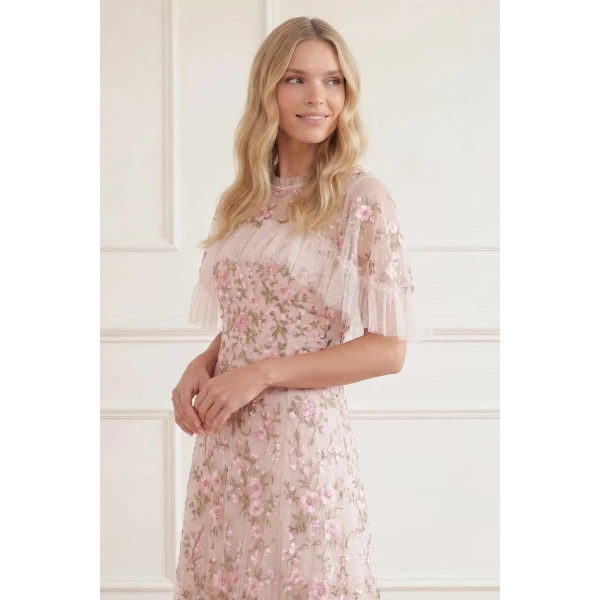 Needle and Thread Eden Rose Cape Ankle Gown in Cream/Multi, view 5