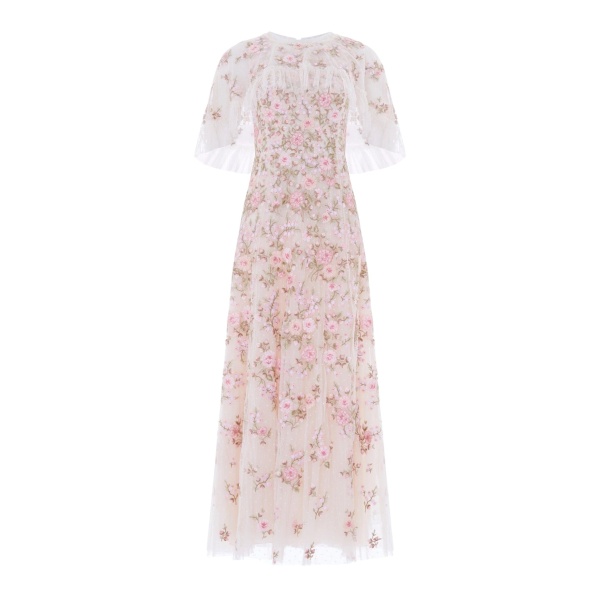 Needle and Thread Eden Rose Cape Ankle Gown in Cream/Multi