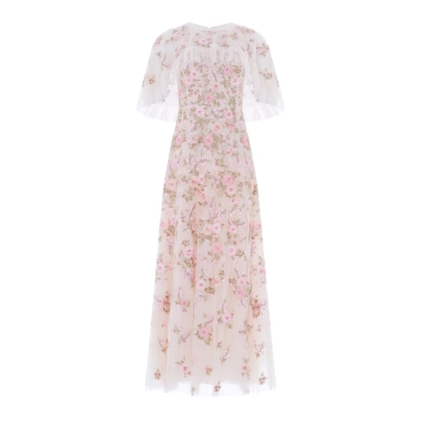 Needle and Thread Eden Rose Cape Ankle Gown in Cream/Multi