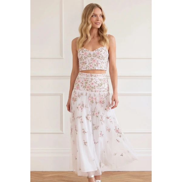 Needle and Thread Eden Rose Top in Swan White/Multi, view 3