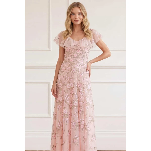 Needle and Thread Eden Rose V-Neck Ankle Gown in Opal/Multi, view 2